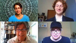 Ph Registrazioni video PIRANDELLO 2.0 da sx in alto - Harriet Carnevale e Giacomo Carson; in basso Davide Pinardi, Lorenzo Loris