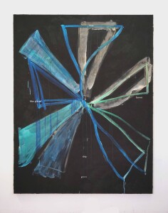 Blue green blue drip, 2020, acrylic and ink on canvas, cm. 180x140